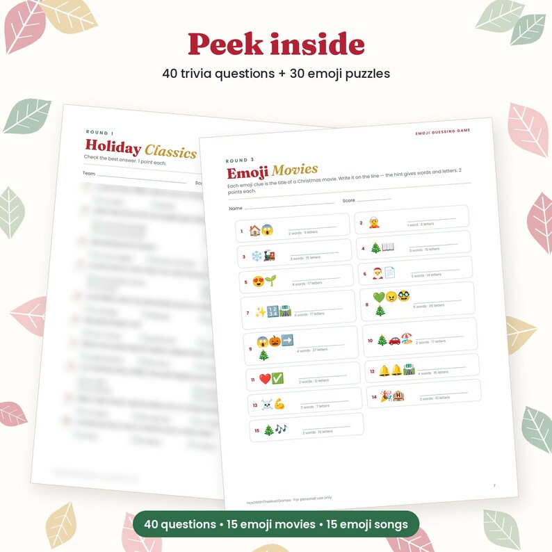 Christmas Movie Quiz with Answers, Holiday Movie Trivia Questions, Emoji Picture Round, Party Game for Adults and Kids, Printable PDF image 2