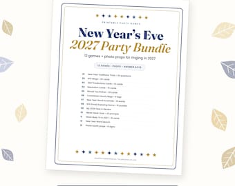 New Years Eve Games for Adults Printable, NYE Party Games 2027 Bundle, Trivia, Bingo, Resolution Cards, Photo Props, Family Friendly PDF