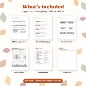 Thanksgiving Trivia for Seniors with Answers, Large Print Printable Senior Activity, Memory Games, Word Search, Assisted Living Game image 3