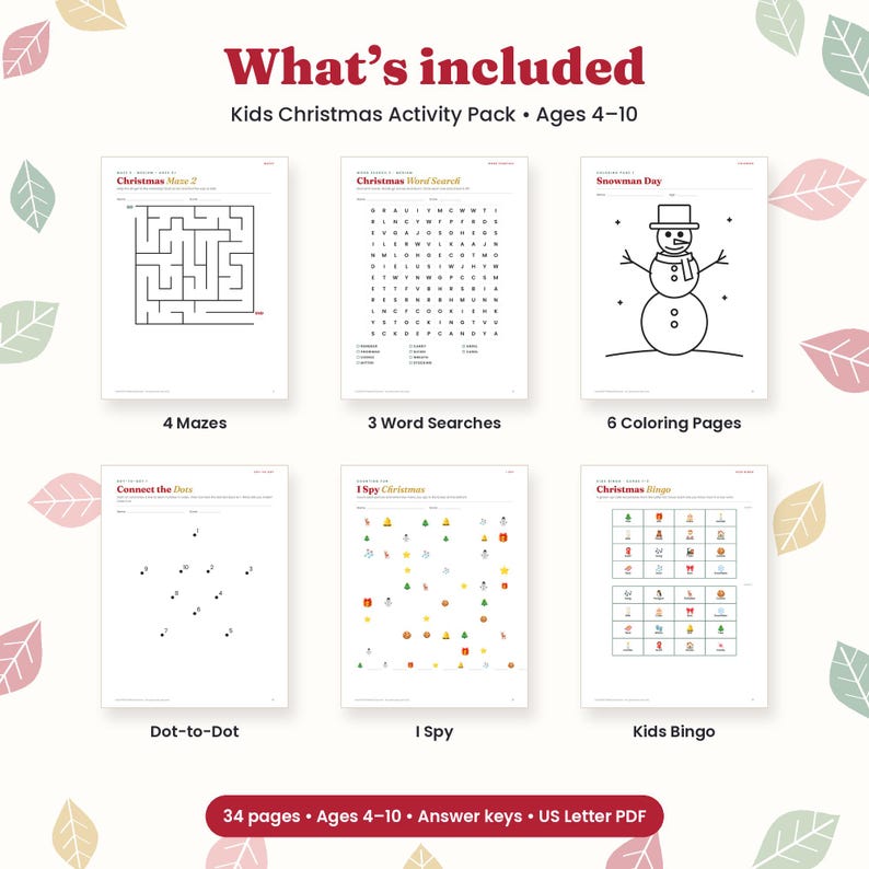 Christmas Activity Pages for Kids Printable, Kids Christmas Activity Sheets PDF, Coloring Pages, Mazes, Word Search, Bingo, Letter to Santa image 3