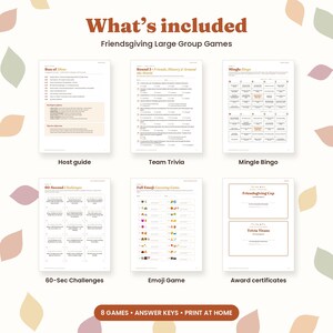 Friendsgiving Games for Large Groups, Printable Team Party Games for 20-50 Guests, Trivia, Bingo, Draw and Guess, Thanksgiving Party Pack image 3