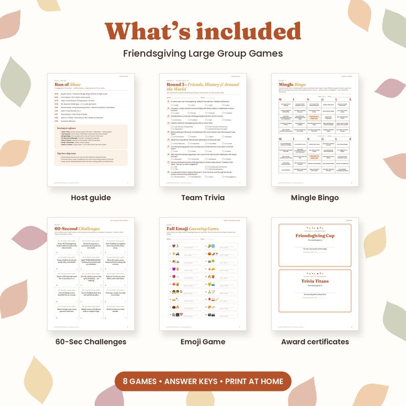 Friendsgiving Games for Large Groups, Printable Team Party Games for 20-50 Guests, Trivia, Bingo, Draw and Guess, Thanksgiving Party Pack image 3
