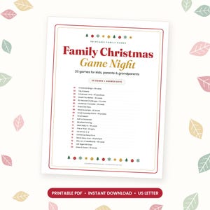 Juegos navideños imprimibles para la familia, juegos para fiestas navideñas para niños y adultos, paquete de 20 juegos con respuestas, PDF para la noche de juegos de Nochebuena imagen 1