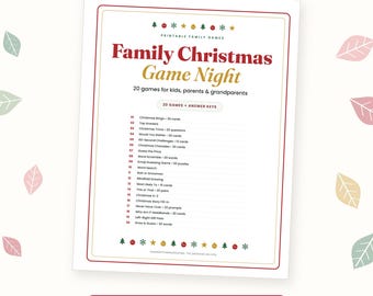 Christmas Games Printable for Family, Christmas Party Games for Kids and Adults, 20 Game Bundle with Answers, Christmas Eve Game Night PDF