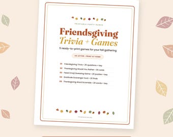 Friendsgiving Games Printable for Adults, Friendsgiving Trivia and Party Games Bundle, Large Group Dinner Party Activity, Instant Download