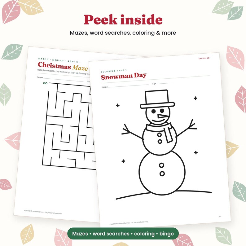 Christmas Activity Pages for Kids Printable, Kids Christmas Activity Sheets PDF, Coloring Pages, Mazes, Word Search, Bingo, Letter to Santa image 2