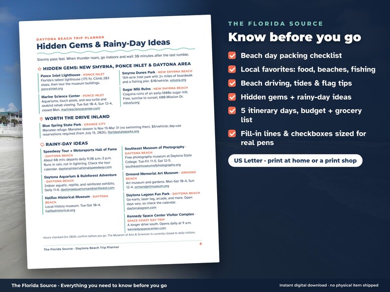 Daytona Beach Trip Planner + Beach Day Checklist, Printable PDF, Florida Vacation Itinerary, Packing List, Budget Tracker Bild 4
