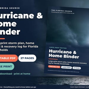 Hurricane Binder Printable, Large Print Florida Emergency Plan, Senior Storm Prep Checklist, Evacuation & Insurance Claim Log PDF image 1