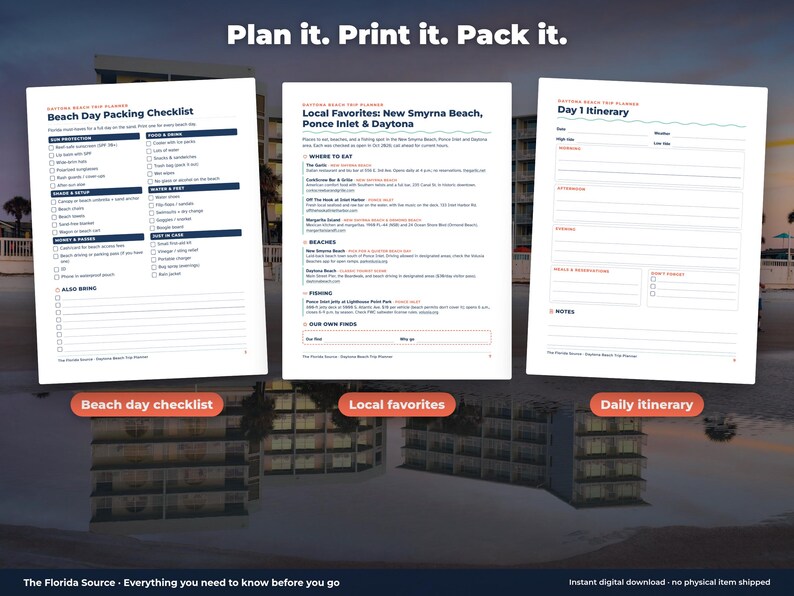 Daytona Beach Trip Planner + Beach Day Checklist, Printable PDF, Florida Vacation Itinerary, Packing List, Budget Tracker Bild 3
