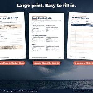 Hurricane Binder Printable, Large Print Florida Emergency Plan, Senior Storm Prep Checklist, Evacuation & Insurance Claim Log PDF image 3