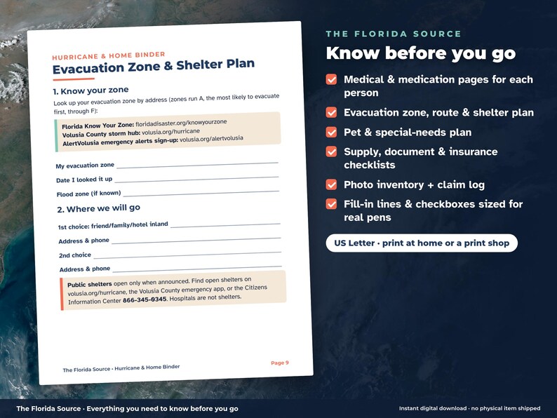 Hurricane Binder Printable, Large Print Florida Emergency Plan, Senior Storm Prep Checklist, Evacuation & Insurance Claim Log PDF image 4