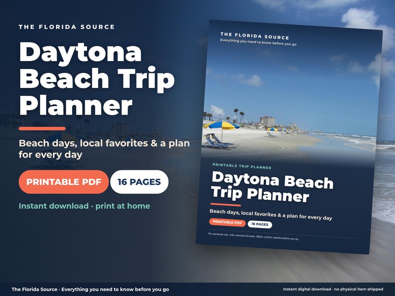 Daytona Beach Trip Planner + Beach Day Checklist, Printable PDF, Florida Vacation Itinerary, Packing List, Budget Tracker Bild 1