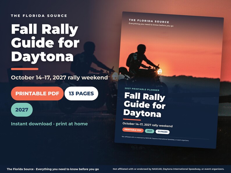 Fall Motorcycle Rally Guide for Daytona Beach, October 2027 Printable Planner, Rider Packing List, Itinerary PDF afbeelding 1