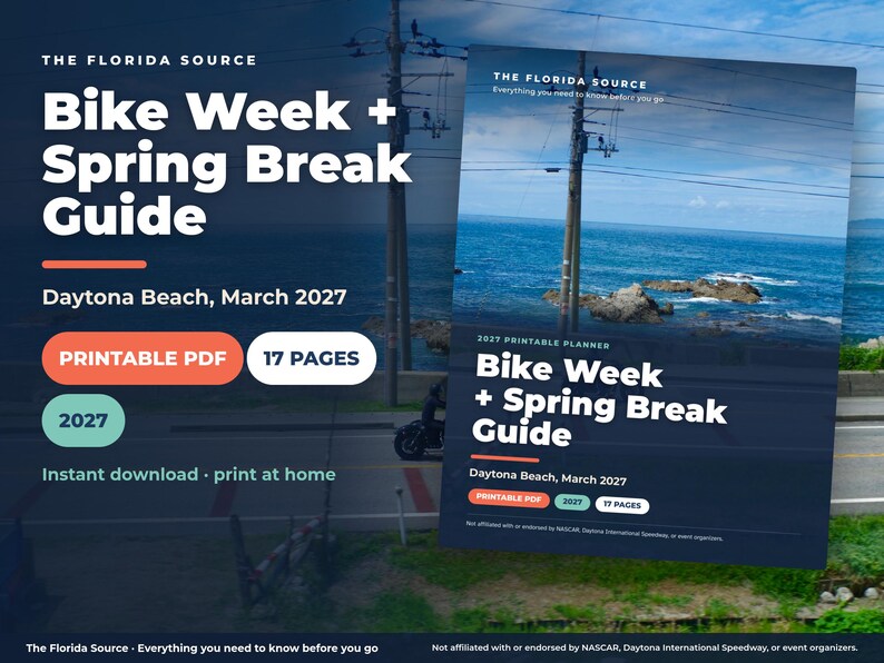 Bike Week + Spring Break Guide, Daytona Beach March 2027, Printable Motorcycle Rally Planner, Packing List, Budget PDF image 1