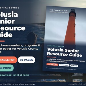 Volusia County Senior Resource Guide, Large Print Printable, Daytona Beach FL Phone Directory, Medication & Appointment Log PDF image 1