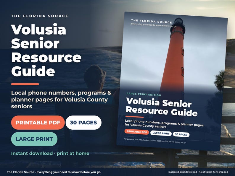 Volusia County Senior Resource Guide, Large Print Printable, Daytona Beach FL Phone Directory, Medication & Appointment Log PDF image 1