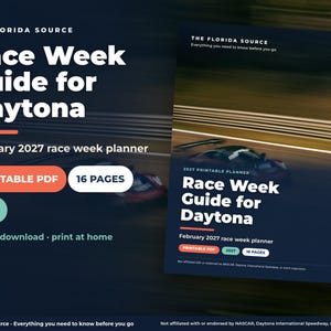 Tävlingsveckoguide för Daytona 2027, utskrivbar tävlingsplanerare, checklista för bakgatan, tävlingsdagslogg, speedway-resplan i PDF-format bild 1