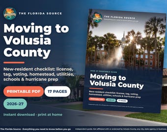 Moving to Volusia County Guide Printable, New Resident Checklist for Daytona Beach, DeLand & New Smyrna, Florida Relocation Planner PDF