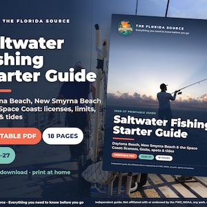Saltwater Fishing Starter Guide Printable, Daytona Beach, New Smyrna and Space Coast Florida Fishing Planner, Size Limits & Catch Log PDF