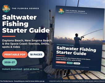 Saltwater Fishing Starter Guide Printable, Daytona Beach, New Smyrna and Space Coast Florida Fishing Planner, Size Limits & Catch Log PDF