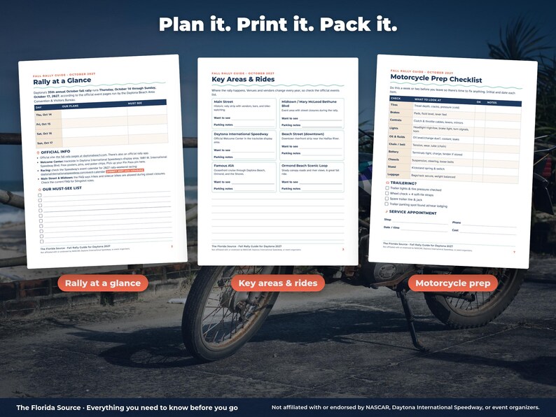 Fall Motorcycle Rally Guide for Daytona Beach, October 2027 Printable Planner, Rider Packing List, Itinerary PDF afbeelding 3