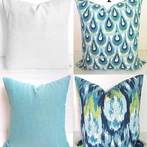 BLUE Pillows Turquoise Navy Blue Throw Pillow Covers Lime Green .All Sizes. 24", 26" Euro Shams Home Decor Bedding