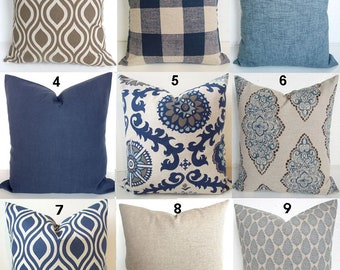 TAN PILLOWS Navy Blue Throw Pillow GRAY PILLOWS TAN Throw Pillow Covers