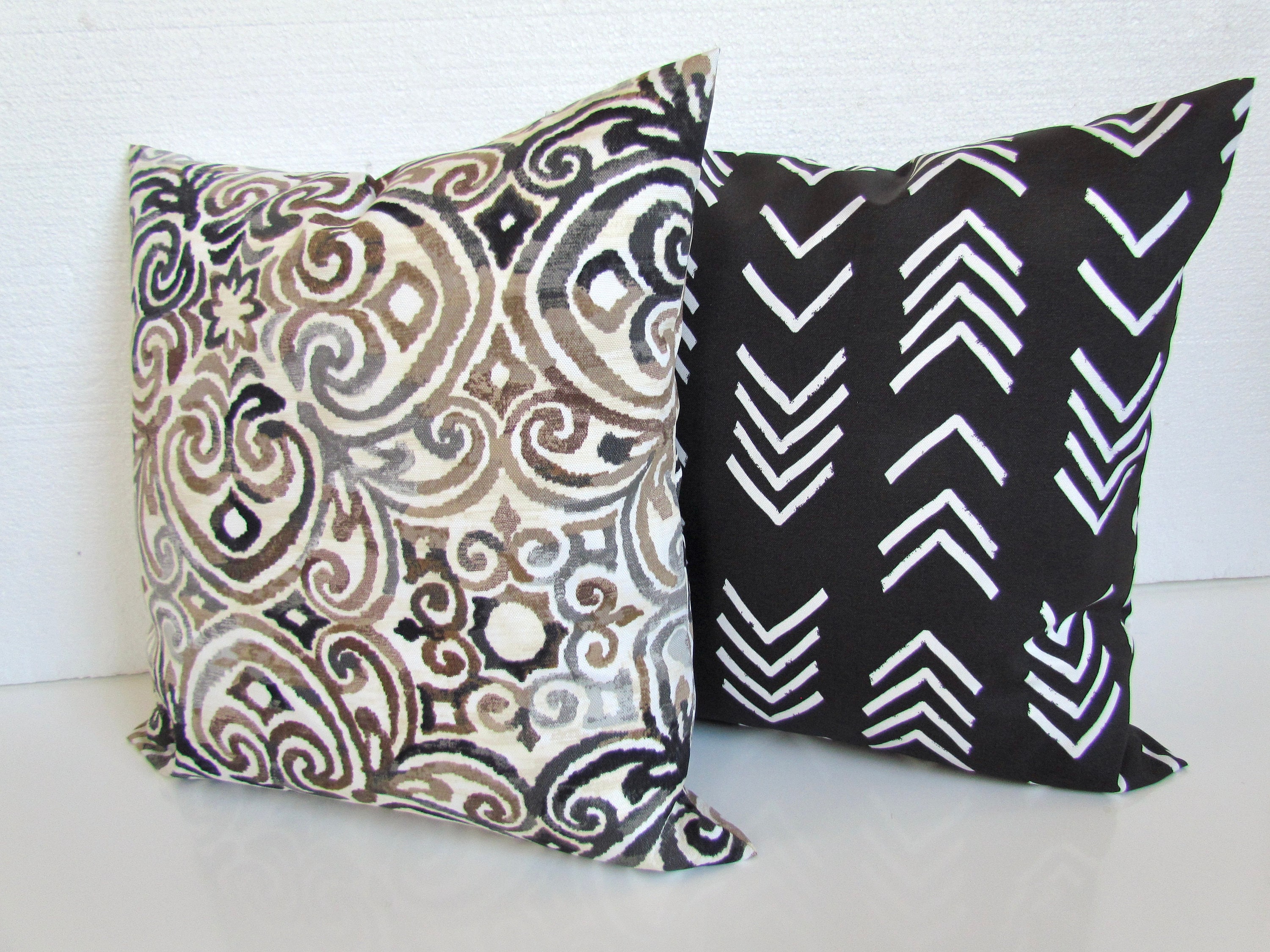 TAN OUTDOOR Pillows Charcoal Outdoor Pillow Covers Tan Black Throw Pillow Gray Indoor Outdoor Pillows Gray Pillows Brown Outdoor Pillows Etsy UK
