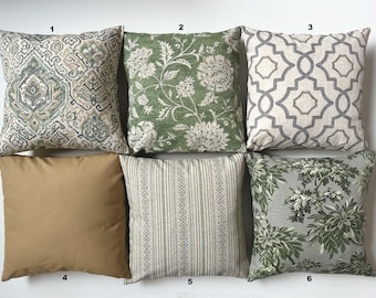 GREEN PILLOWS Gray Throw Pillow COVERS Tan, Grey, Gold Camel 18x18 20 All Sizes