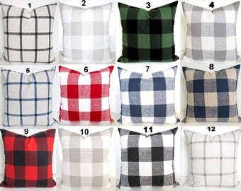 Black BUFFALO CHECK PILLOW Covers Blue Buffalo Check Throw Pillows Tan Green Red Plaid Pillow Covers 16 18x18 20 Gray Pillows Black Pillow