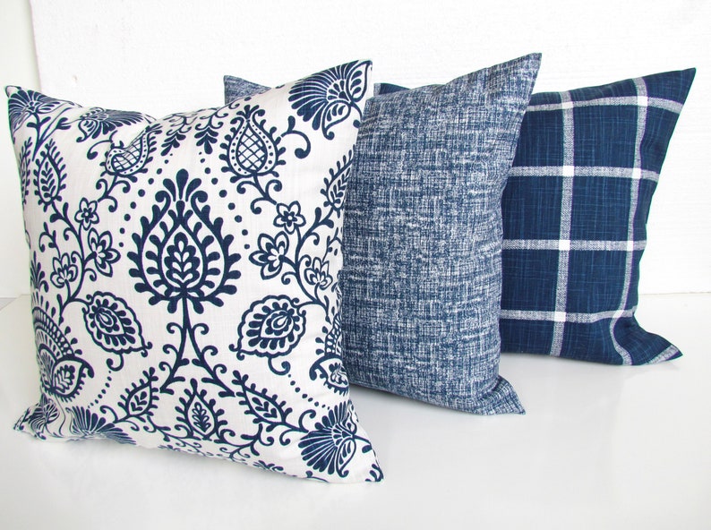 BLUE Farmhouse PILLOW Covers Blue Throw Pillows Dark Blue Etsy