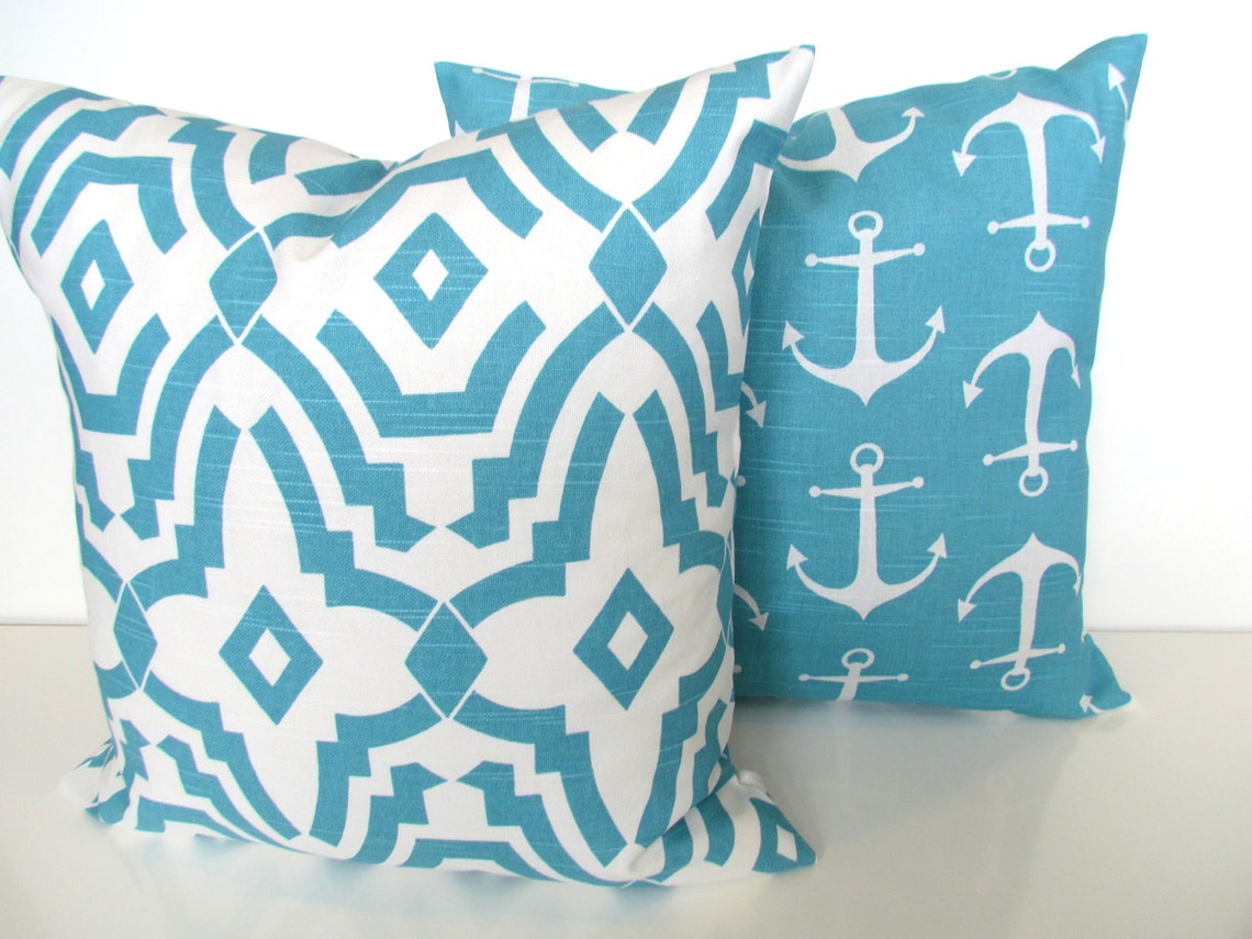 Turquoise PILLOWS Aqua Blue Throw Pillow Cover Turquoise Throw Etsy