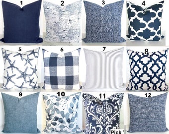 BLUE THROW Pillows Navy Blue Throw Pillows Blue Pillow Covers Dark Blue Decorative Throw Pillow Covers All Sizes 18x18 16 20 Euro Shams