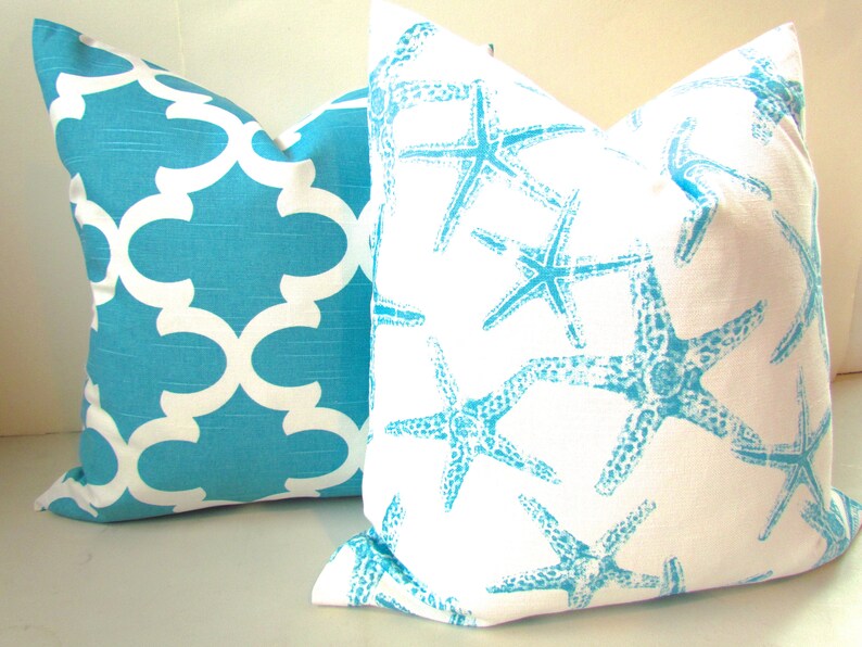 TURQUOISE PILLOWS Coral Pillow Covers Blue Throw Pillows BEACH Etsy
