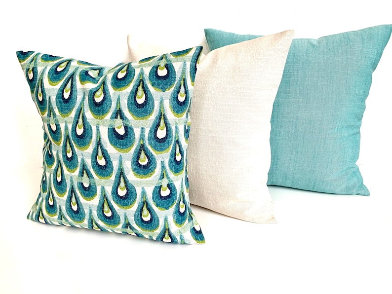 TURQUOISE Pillows Teal Pillows Blue Throw Pillow Covers Turquoise Navy Blue Pillow Covers All Sizes Lime Green 18x18 20x20 Home Decor image 7