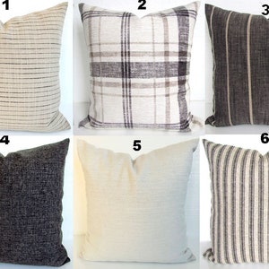 CHARCOAL PILLOWS  Black Farmhouse Pillows Tan Buffalo Check Pillows Gray Plaid Pillow Covers Farmhouse Charcoal Striped Pillows .All Sizes