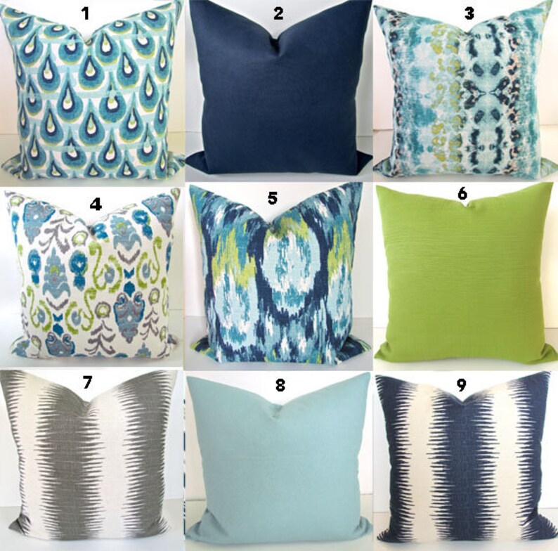 BLUE Pillows Turquoise Decorative Pillow Covers TEAL Navy Blue Etsy