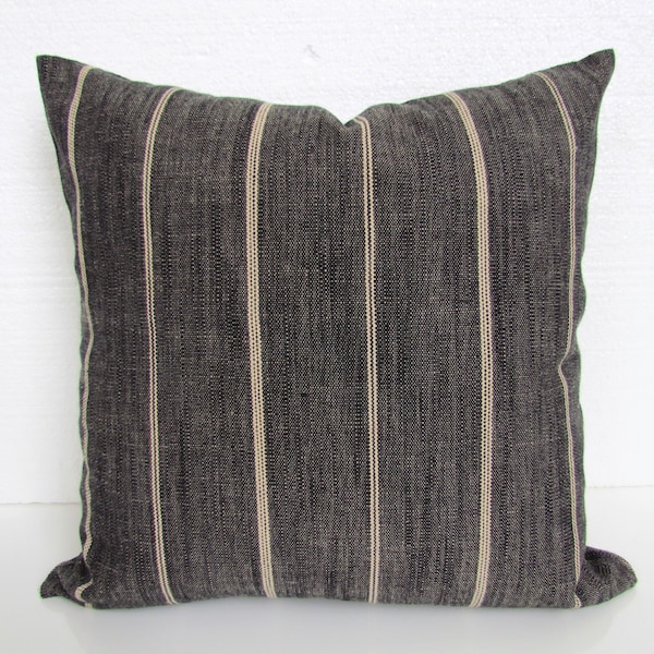 FUNDA DE ALMOHADA GRIS Cojines decorativos color carbón y beige Rayas de tela Estilo rústico Carbón Negro Todos los tamaños