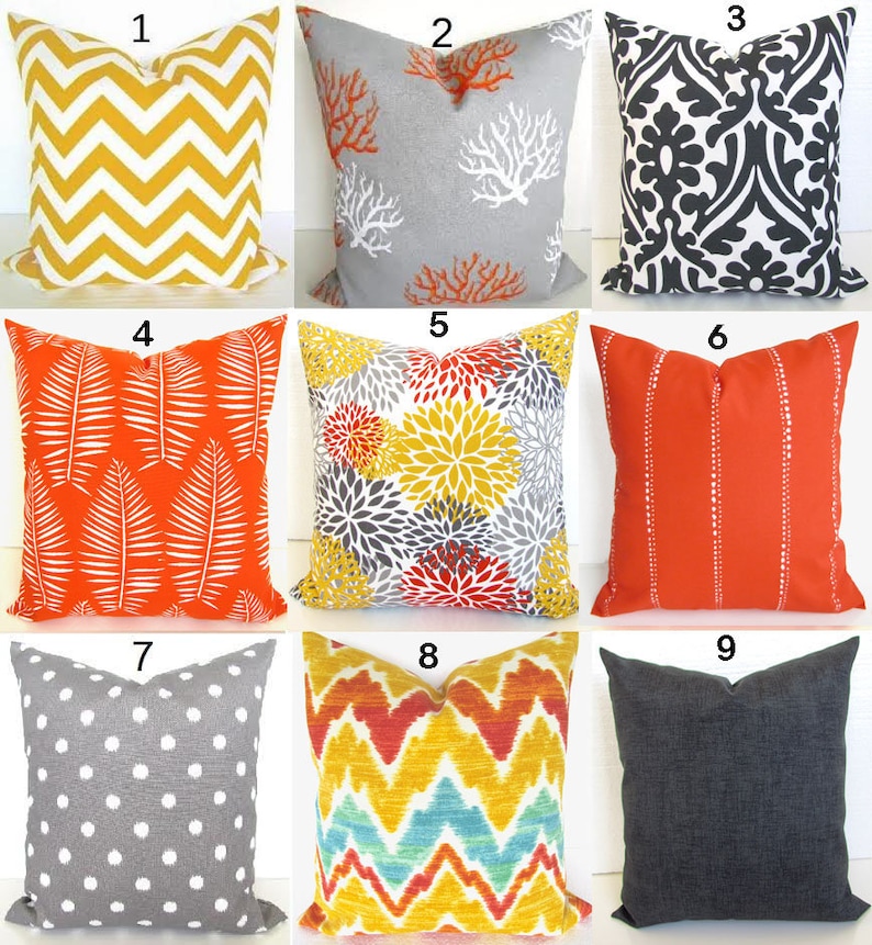 Orange Outdoor Pillows Yellow Pillow Covers Orange Grey Throw Etsy