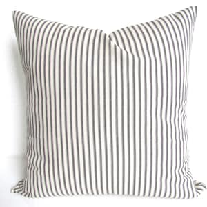 CHARCOAL PILLOWS GREY Pillow Covers Charcoal Gray Ticking Stripe Pillow Covers Black Ticking Stripe Pillows Black Pillows 16 18 20 All Sizes