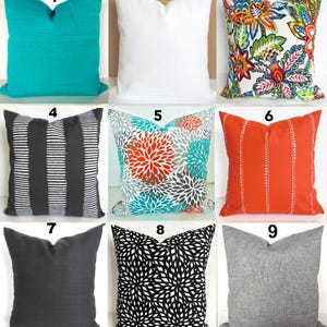 TEAL PILLOWS Orange Outdoor Pillows Teal Pillow Orange Pillow Covers Grey Throw Pillow Covers Turquoise Gray 18 20x20 .All Sizes.