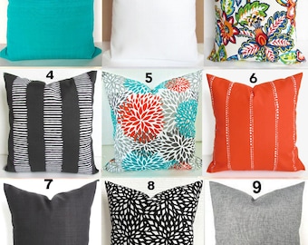 TEAL PILLOWS Orange Outdoor Pillows Teal Pillow Orange Pillow Covers Grey Throw Pillow Covers Turquoise Gray 18 20x20 .All Sizes.