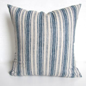 Blue Denim PILLOWS Blue Throw Pillows Denim Blue Stripe Pillow Covers Farmhouse Pillows Blue Gray Pillow Cover 16 18x18 Navy Blue Pillows