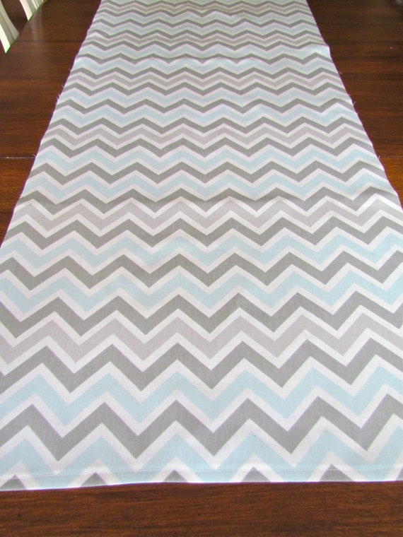 TABLE RUNNER Grey Blue top Wedding Shower Chevron Table | Etsy