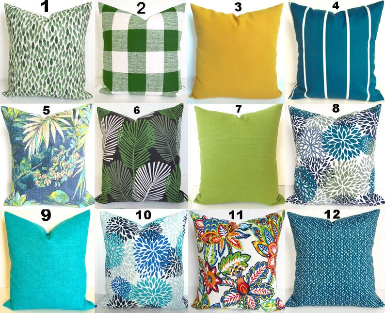 Green Outdoor Pillows Lime Green Pillow Blue Outdoor Throw Etsy
