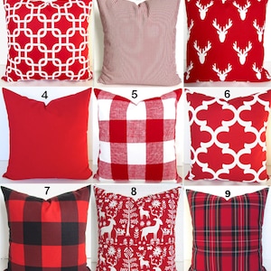 OREILLER ROUGES Coussins décoratifs rouges Taies de coussins à carreaux rouges Buffalo Check Coussins de Noël Taies d&#39;oreiller de ferme rouges à rayures rouges