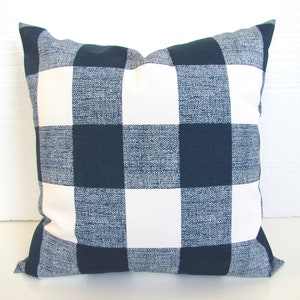 BLUE OUTDOOR BUFFALO Check Pillow Covers Navy Blue Outdoor Throw Pillow Covers 16 18x18 20 Dark Blue Checked outdoor pillows