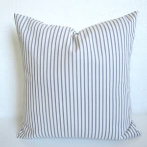 CHARCOAL PILLOWS GREY Pillow Covers Charcoal Gray Ticking Stripe Pillow Covers Black Ticking Stripe Pillows Black Pillows 16 18 20 All Sizes