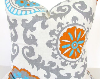 Sale ORANGE PILLOWS BLUE and Orange Pillow Covers Blue Throw Pillows Aqua Blue Turquoise Throw pillow covers 20 24 26 Euro Shams Clearance