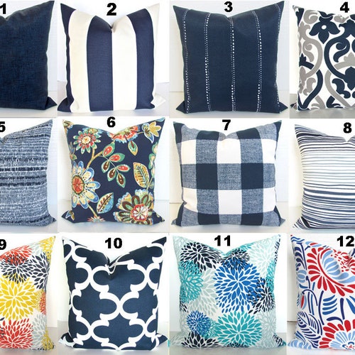 grey and navy outdoor pillows